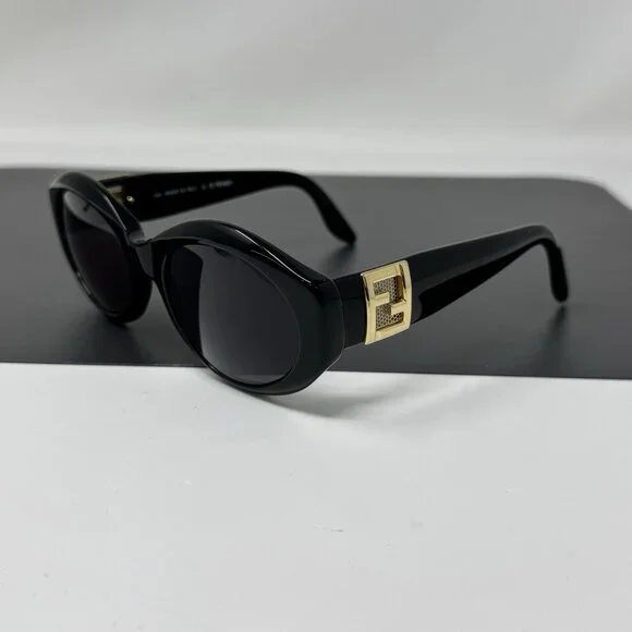Fendi FS 173 Ebony Oval Black Vintage Side Gold Mesh Sunglasses Frame Only